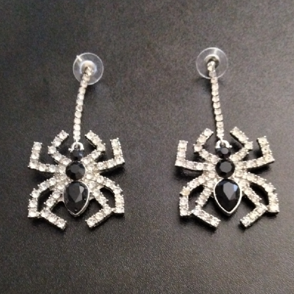 Black and Silver Spider Earrings